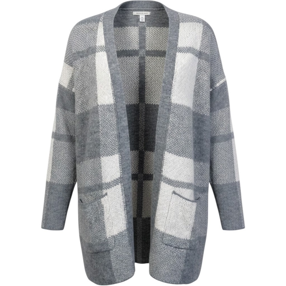 American Eagle Plaid Wool Cardigan Duster Women S M L Oversize Pocket Sweater